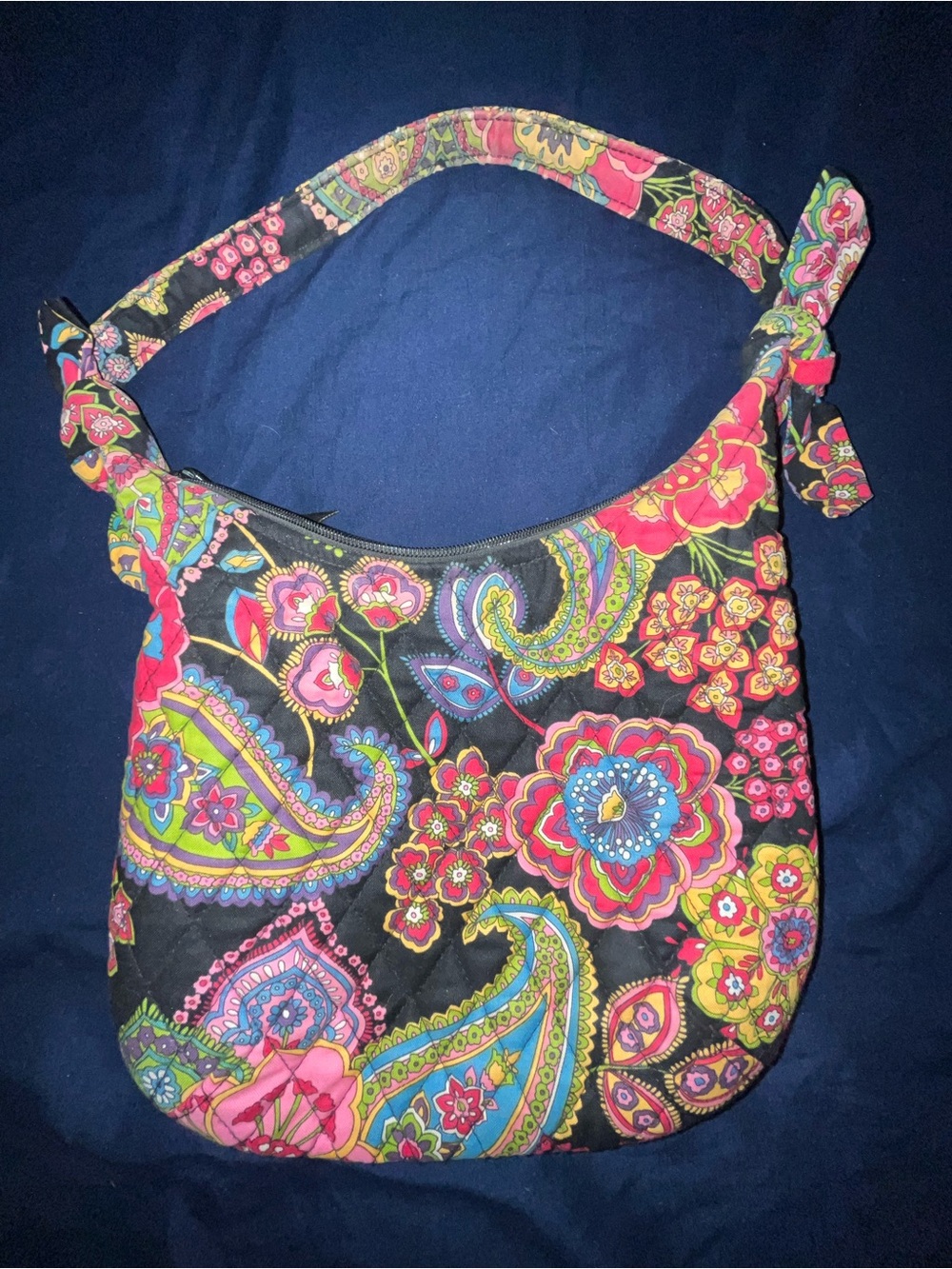 Vera Bradley Black Quilted Shoulder Bag with Multicolor Floral Paisley Print